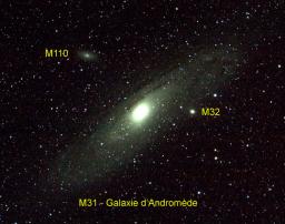 La galaxie d'Andromde (M31). 17 poses de 20s  800 ISO avec un Canon 350D et une lunette de 60mm.